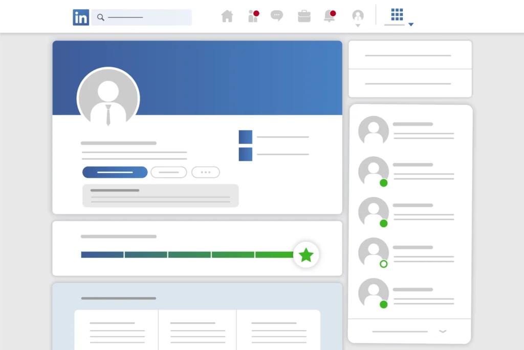 Mockup ilustrativo do perfil de uma empresa no LinkedIn.